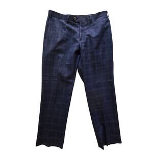 Indochino 100% Wool Plaid Dress Pants Blue